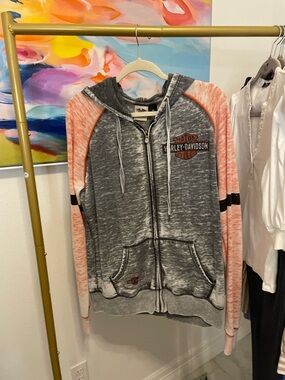 Harley-Davidson Grey & Coral Zip Hoodie size XL